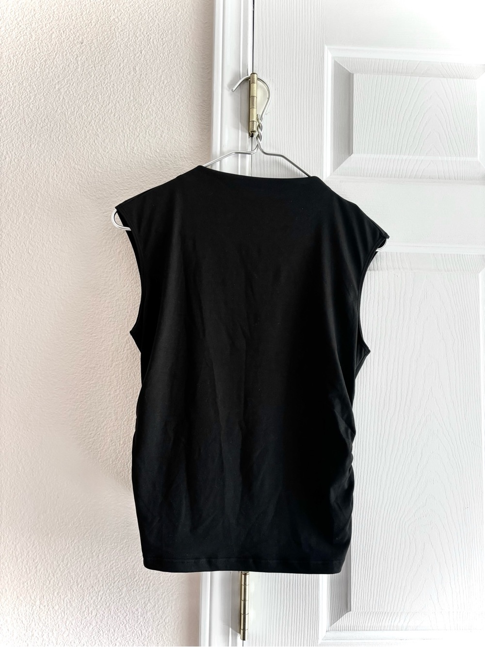 Womens Black Mock Neck Sleeveless Top with Ruched Sides M
